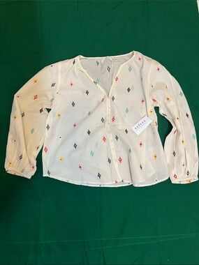 Velvet by Graham & Spencer White Embroidered Button-Front Blouse 100% Cotton.